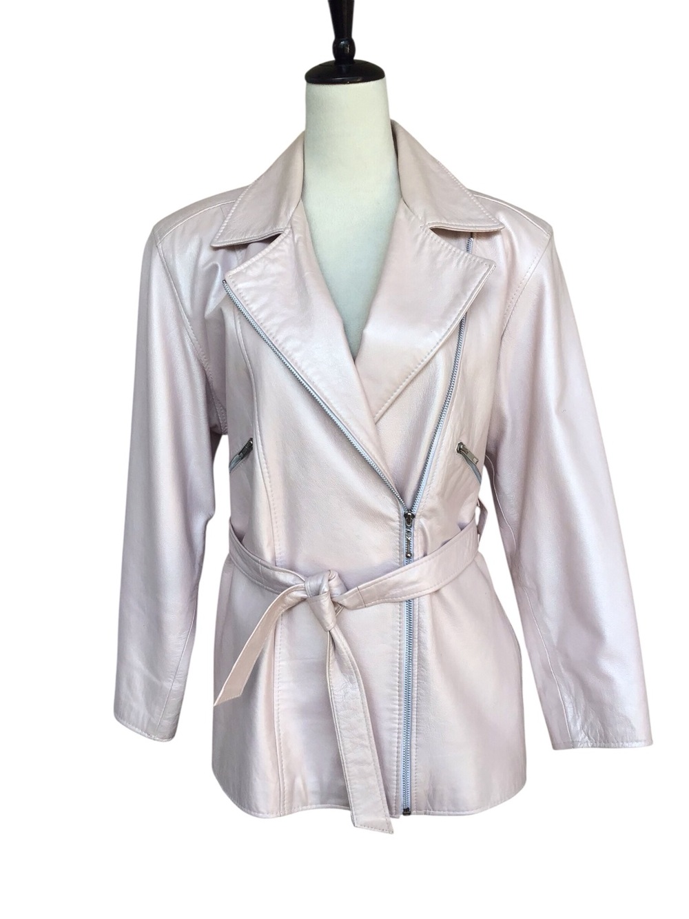 Vintage Twins Pink Belted Leather Jacket
